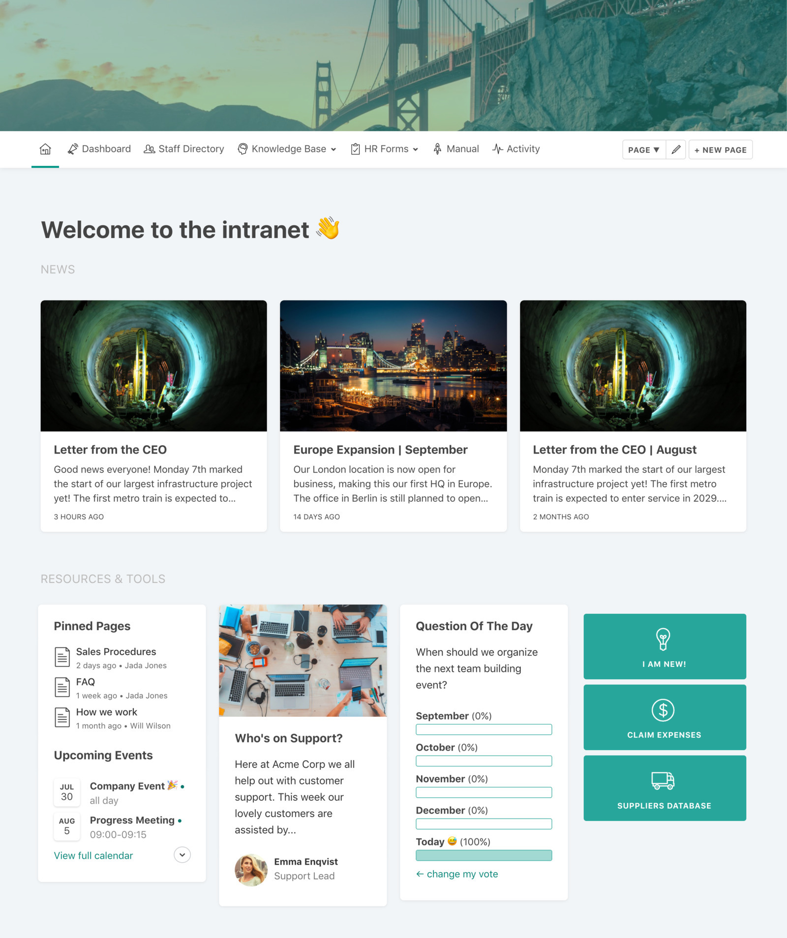 Internal communication and blogging intranet screenshot